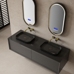 China Wholesale Factory Carbon Fiber Floating Bathroom Vanity Unit With Countertop Double Basins MC-V9982
