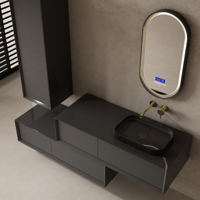 Wholesale Price Carbon Fiber Wall Mounted Bathroom Cabinet Unit With Side Cabinet MC-V9999