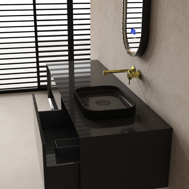 Wholesale High End Quality Carbon Fiber Wall Mounted Bathroom Cabinet Unit MC-V9996