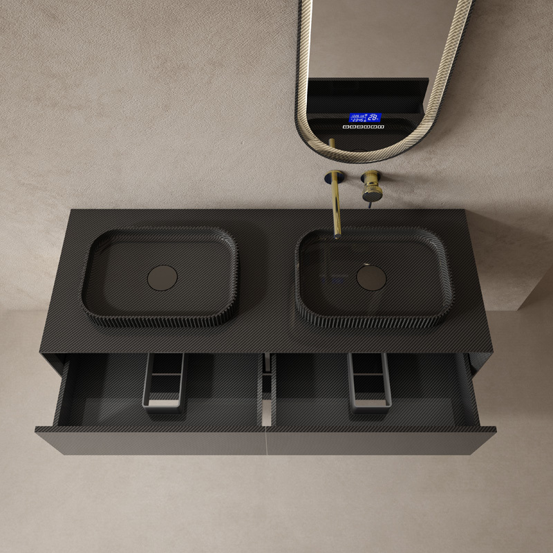 Wholesale Fashion Carbon Fiber Wall Mounted Bathroom Vanity Unit With Double Basins MC-V9990