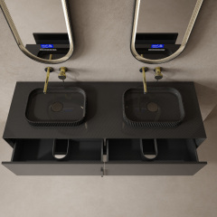 China Wholesale Factory Carbon Fiber Floating Bathroom Vanity Unit With Countertop Double Basins MC-V9982