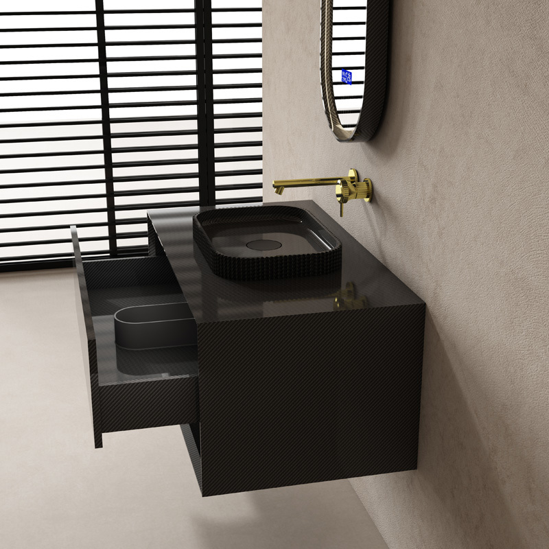 Factory Supply Quality Assurance Carbon Fiber Floating Bathroom Vanity Unit With Countertop Basins MC-V9980