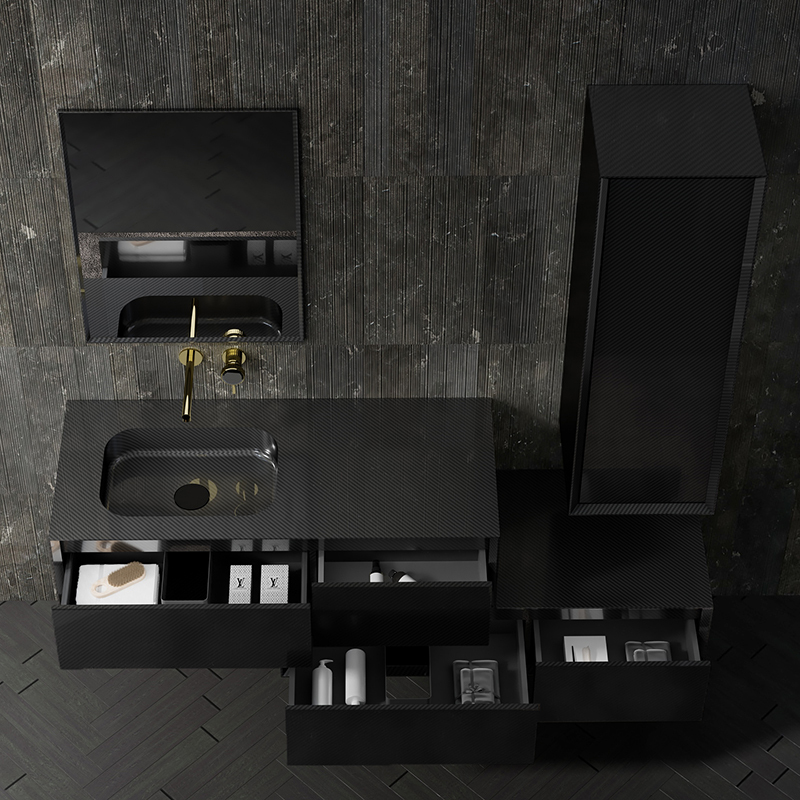 Factory Supply Quality Assurance Carbon Fiber Wall Mounted Bathroom Vanity Unit with Side Cabinet MC-V9969
