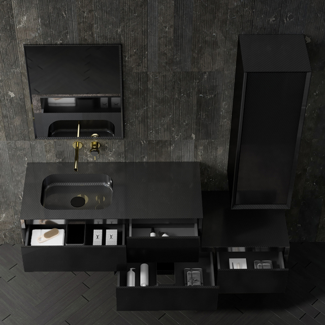 Factory Supply Quality Assurance Carbon Fiber Wall Mounted Bathroom Vanity Unit with Side Cabinet MC-V9969