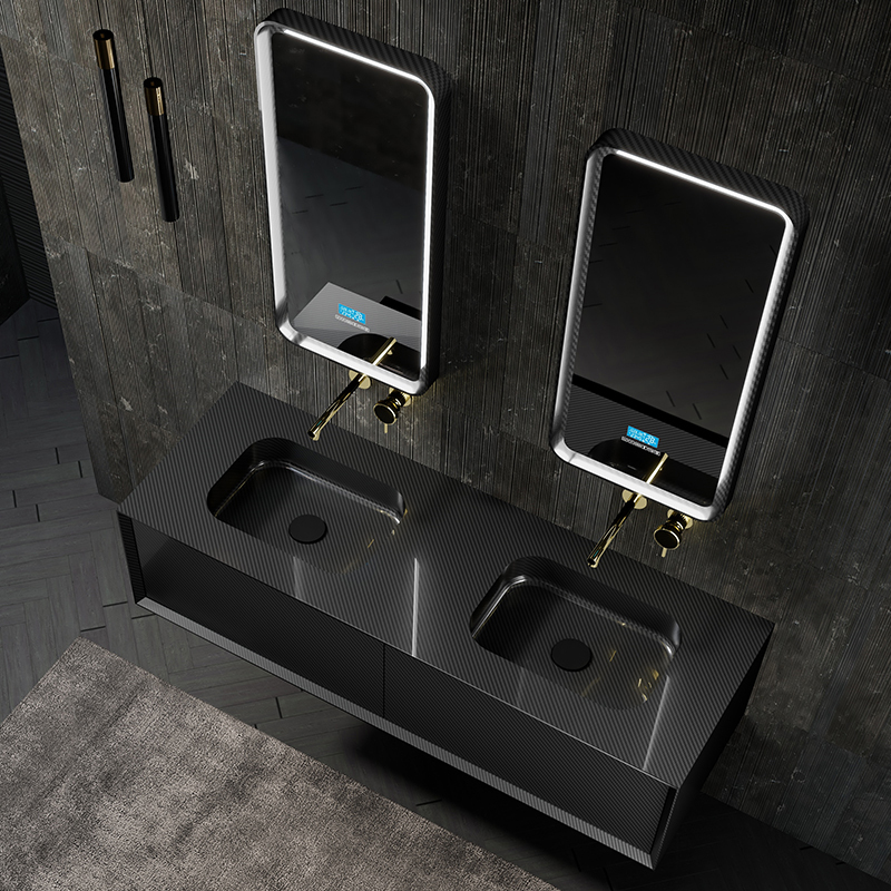 Hot Style Wholesale Carbon Fiber Wall Mounted Bathroom Vanity Unit with Double Sinks MC-V9962