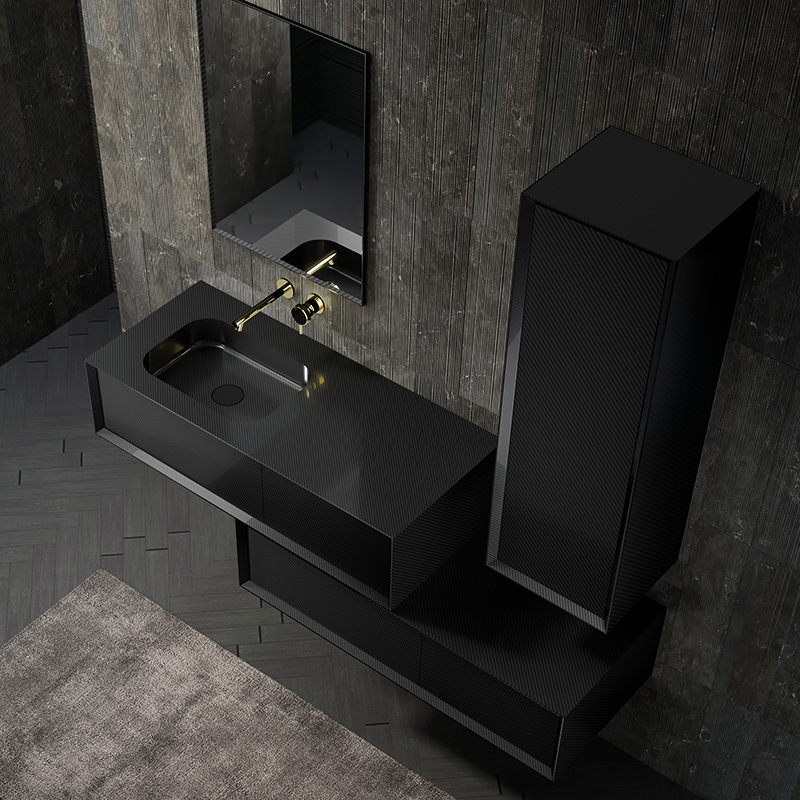 Factory Supply Quality Assurance Carbon Fiber Wall Mounted Bathroom Vanity Unit with Side Cabinet MC-V9969