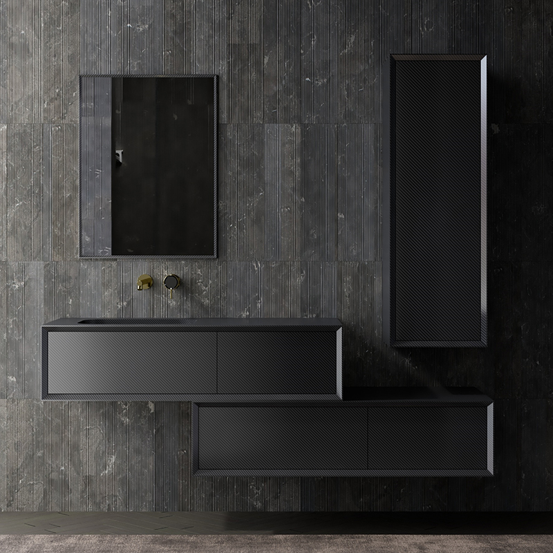 Factory Supply Quality Assurance Carbon Fiber Wall Mounted Bathroom Vanity Unit with Side Cabinet MC-V9969