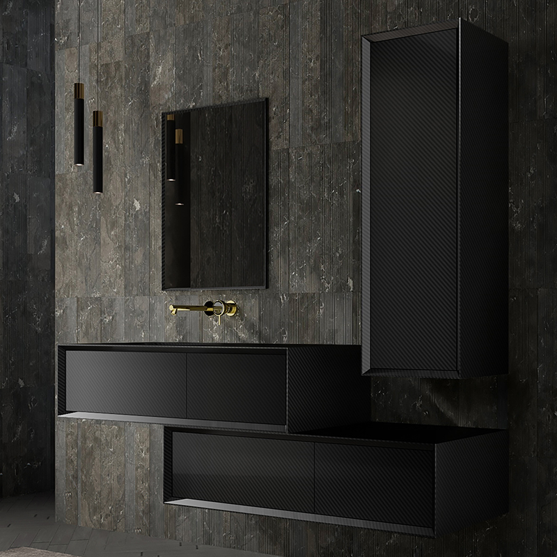 Factory Supply Quality Assurance Carbon Fiber Wall Mounted Bathroom Vanity Unit with Side Cabinet MC-V9969
