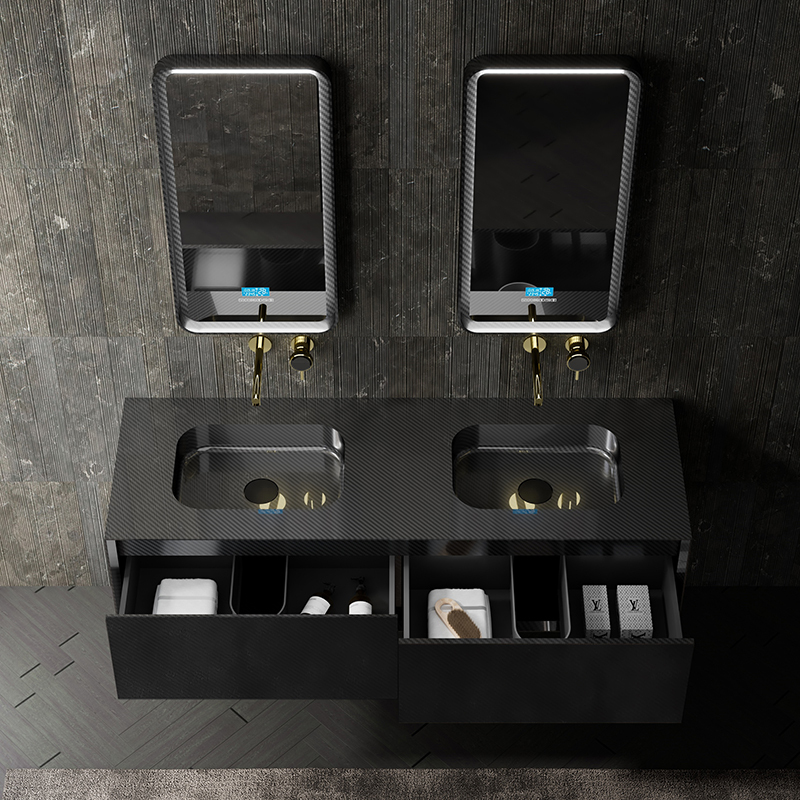 Hot Style Wholesale Carbon Fiber Wall Mounted Bathroom Vanity Unit with Double Sinks MC-V9962