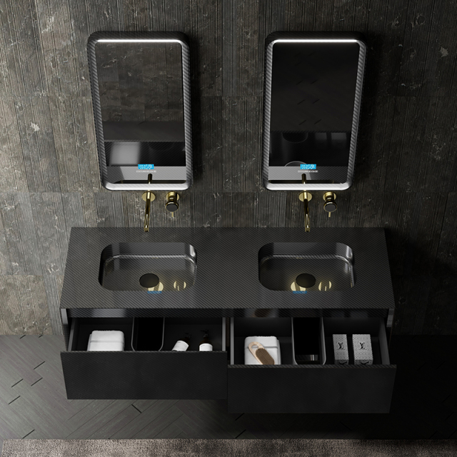 Hot Style Wholesale Carbon Fiber Wall Mounted Bathroom Vanity Unit with Double Sinks MC-V9962