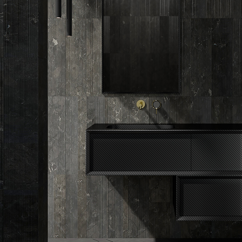 Factory Supply Quality Assurance Carbon Fiber Wall Mounted Bathroom Vanity Unit with Side Cabinet MC-V9969