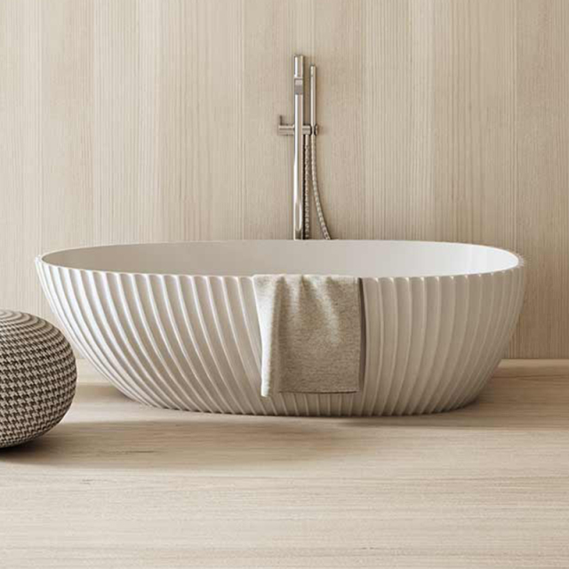 Quality Wholesale Unique Design Freestanding Fluted Egg-shaped Solid Surface Bathtub MR-88875