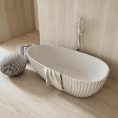 Quality Wholesale Unique Design Freestanding Fluted Egg-shaped Solid Surface Bathtub MR-88875