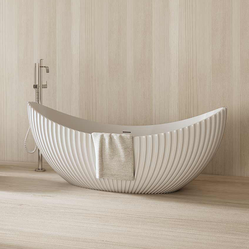 Wholesale Fashion Freestanding Moon-shaped Solid Surface Fluted Bathtub MR-88878