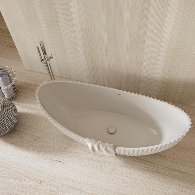 Wholesale Fashion Freestanding Moon-shaped Solid Surface Fluted Bathtub MR-88878