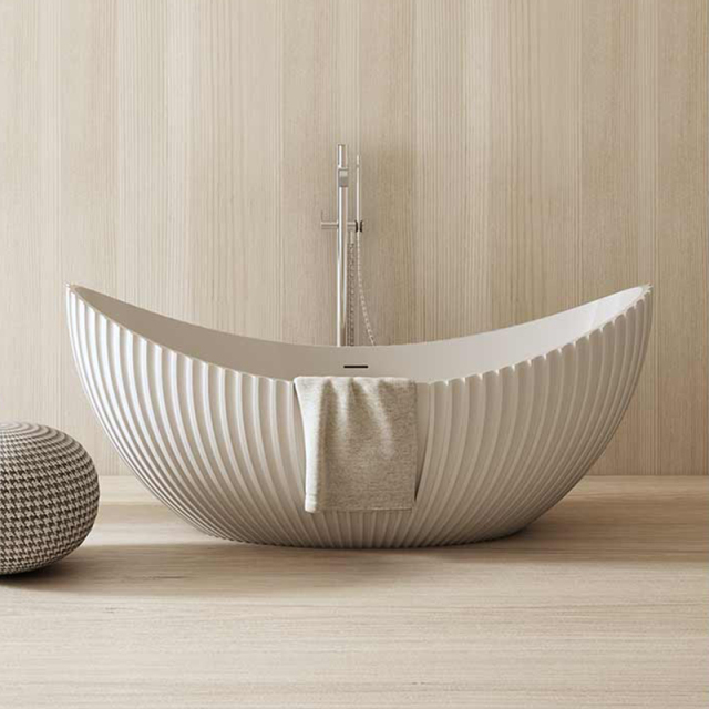 Wholesale Fashion Freestanding Moon-shaped Solid Surface Fluted Bathtub MR-88878