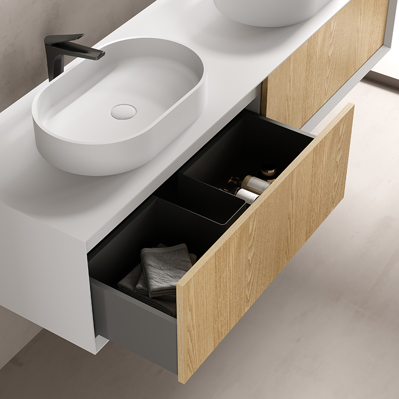 Factory Supply Quality Assurance Double Counter Top Sink Floating Bathroom Cabinet TW-2202