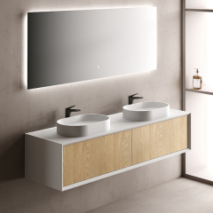 Factory Supply Quality Assurance Double Counter Top Sink Floating Bathroom Cabinet TW-2202