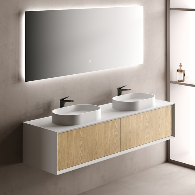 Factory Supply Quality Assurance Double Counter Top Sink Floating Bathroom Cabinet TW-2202
