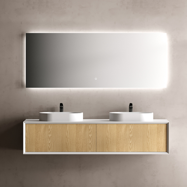 Factory Supply Quality Assurance Double Counter Top Sink Floating Bathroom Cabinet TW-2202