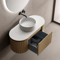 Wholesale High End Quality Fluted Floating Bathroom Vanity Unit With Countertop Sink TW-5101