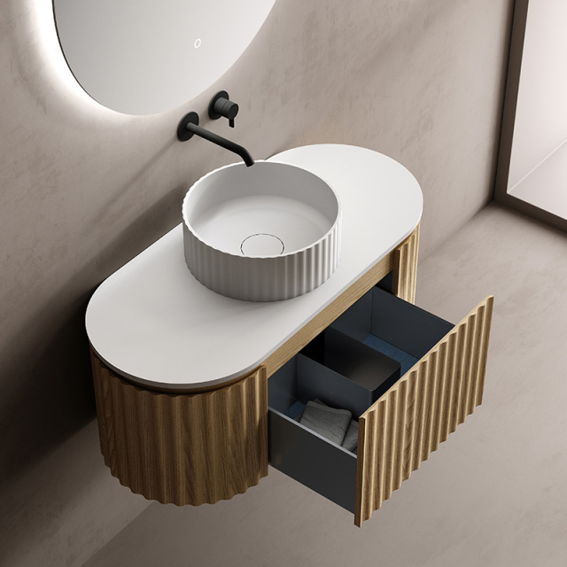 Wholesale High End Quality Fluted Floating Bathroom Vanity Unit With Countertop Sink TW-5101