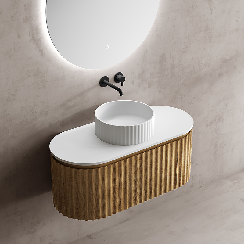 Wholesale High End Quality Fluted Floating Bathroom Vanity Unit With Countertop Sink TW-5101