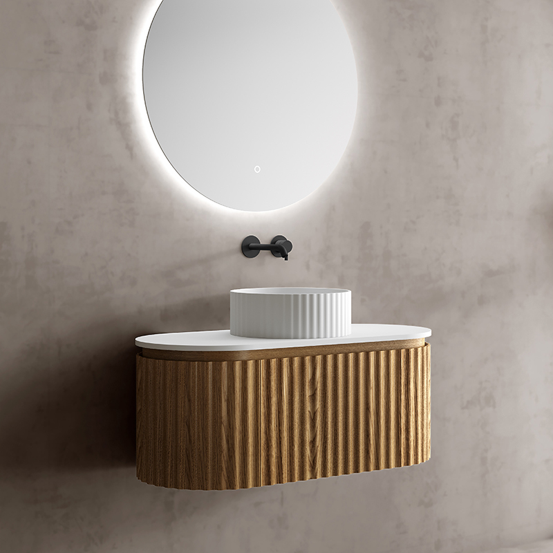 Wholesale High End Quality Fluted Floating Bathroom Vanity Unit With Countertop Sink TW-5101