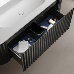 Factory Wholesale Fluted Oval Wall Hung Bathroom Cabinet Unit With Undercounter Basin TW-5111