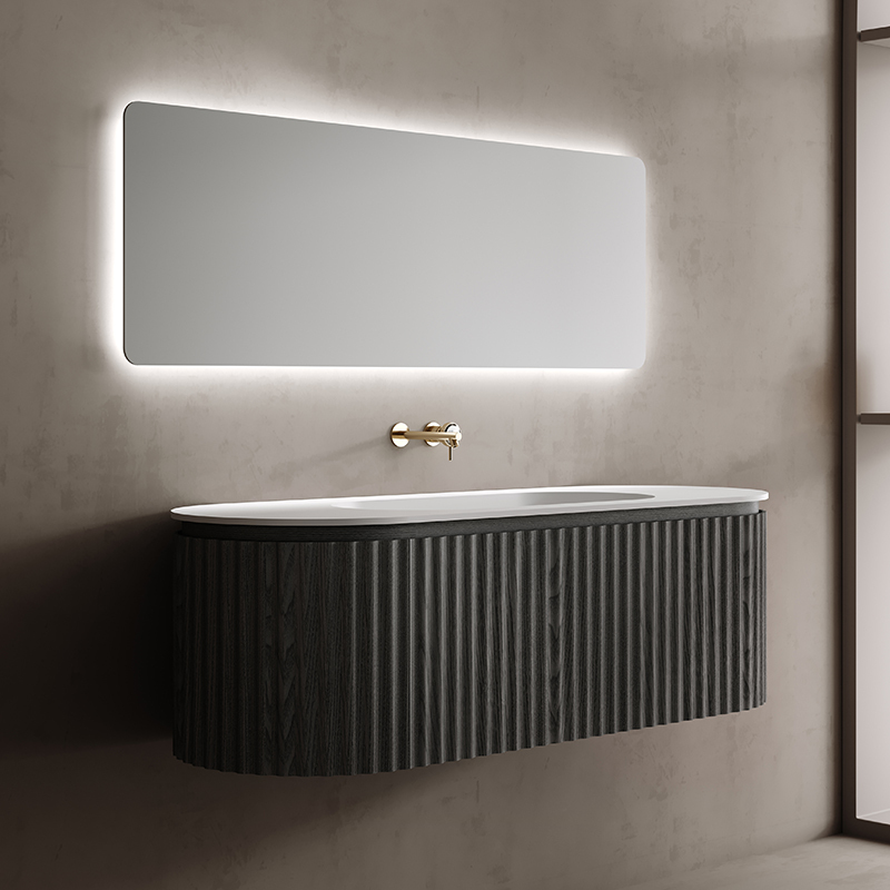 Factory Wholesale Fluted Oval Wall Hung Bathroom Cabinet Unit With Undercounter Basin TW-5111