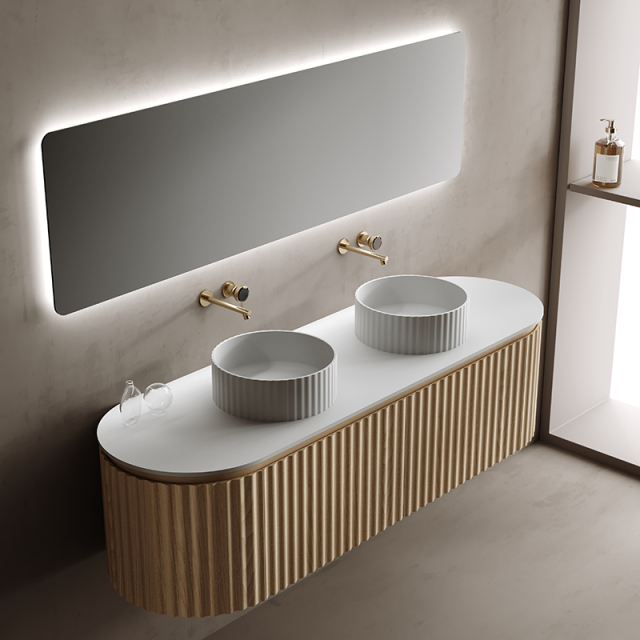 Wholesale Price Fluted Floating Bathroom Vanity Unit With Double Basins TW-5102