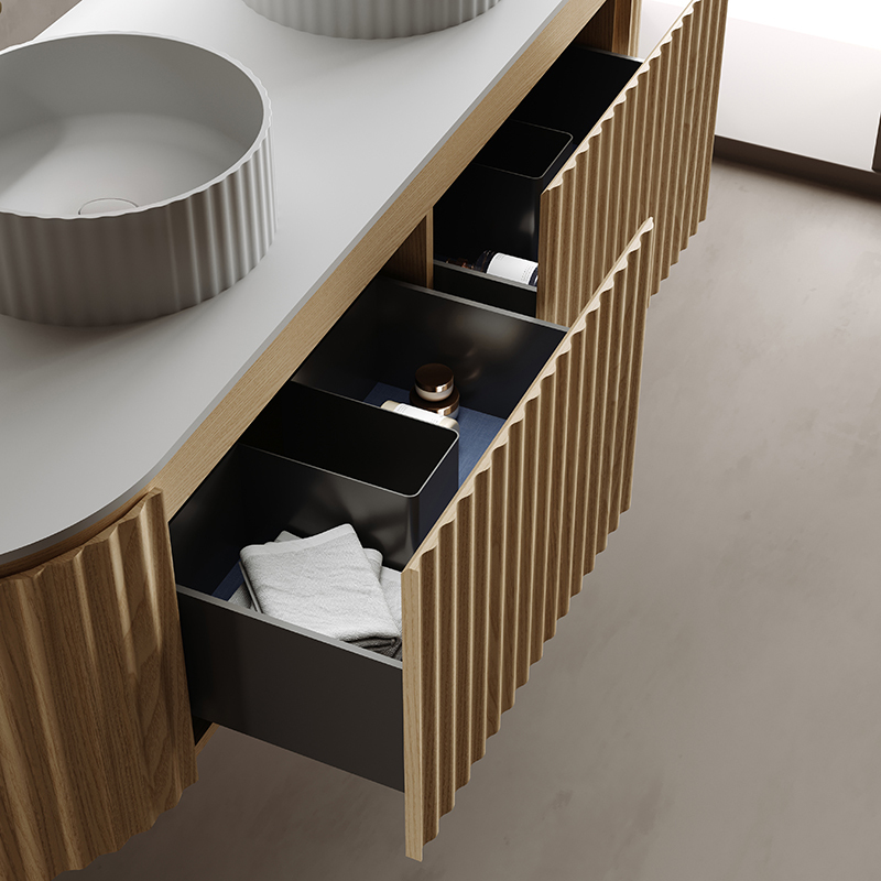 Wholesale Price Fluted Floating Bathroom Vanity Unit With Double Basins TW-5102