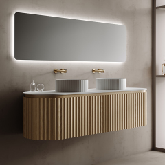 Wholesale Price Fluted Floating Bathroom Vanity Unit With Double Basins TW-5102