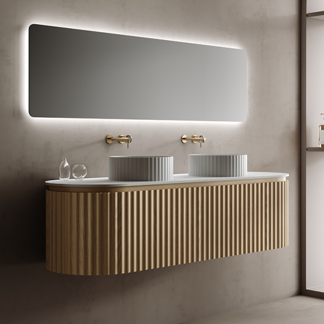 Wholesale Price Fluted Floating Bathroom Vanity Unit With Double Basins TW-5102