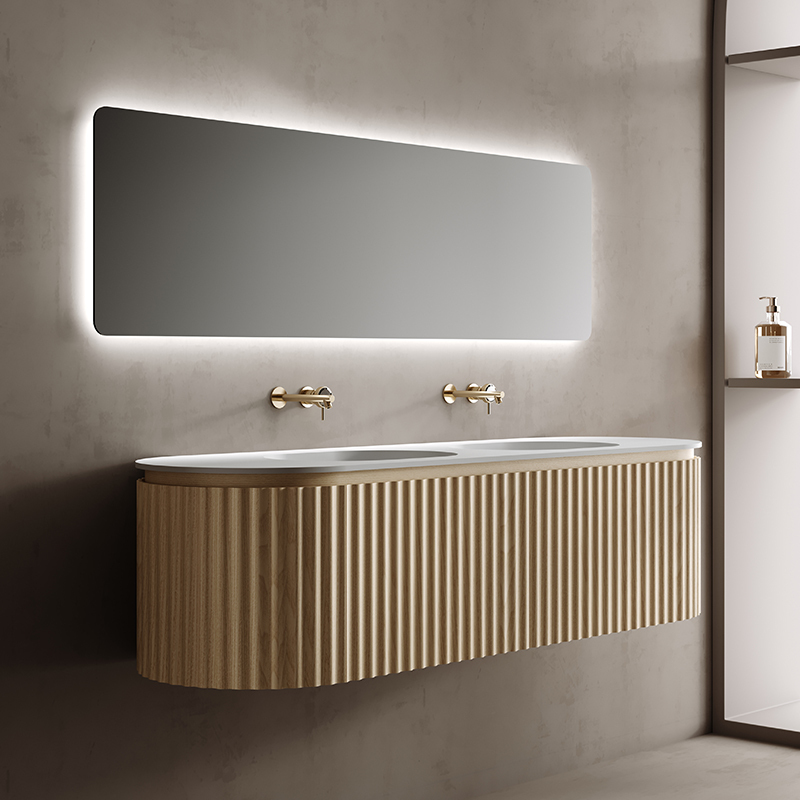 Factory Customized Fluted Wall Hung Bathroom Cabinet With Double Basins TW-5112