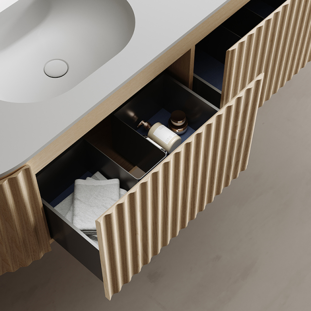 Factory Customized Fluted Wall Hung Bathroom Cabinet With Double Basins TW-5112