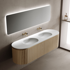 Factory Customized Fluted Wall Hung Bathroom Cabinet With Double Basins TW-5112