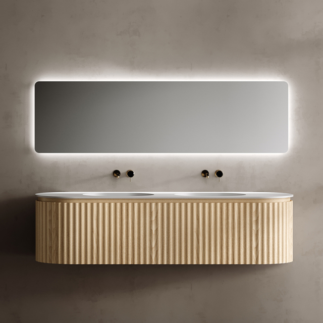 Factory Customized Fluted Wall Hung Bathroom Cabinet With Double Basins TW-5112