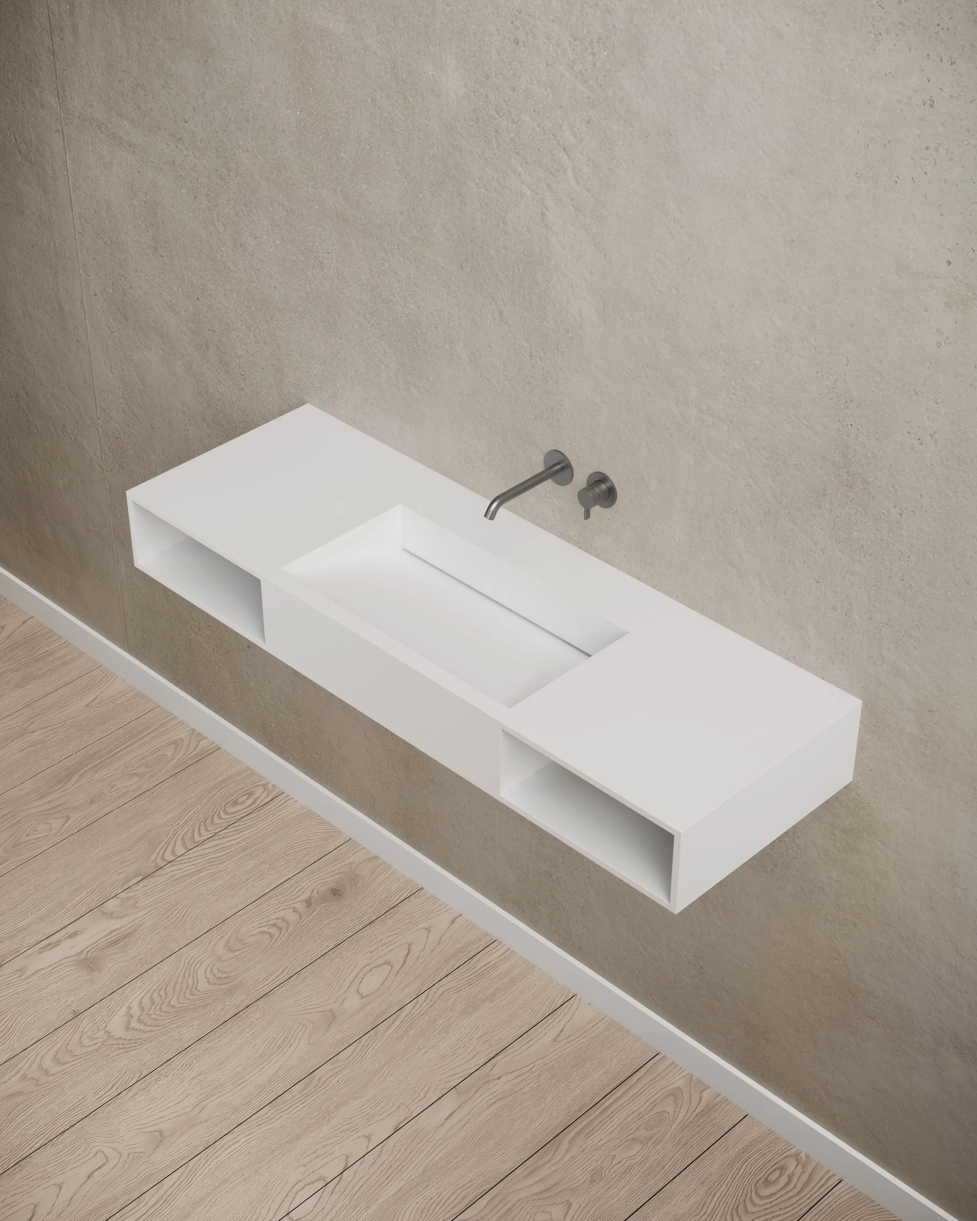 Modern wall-mounted basin installed in a contemporary bathroom