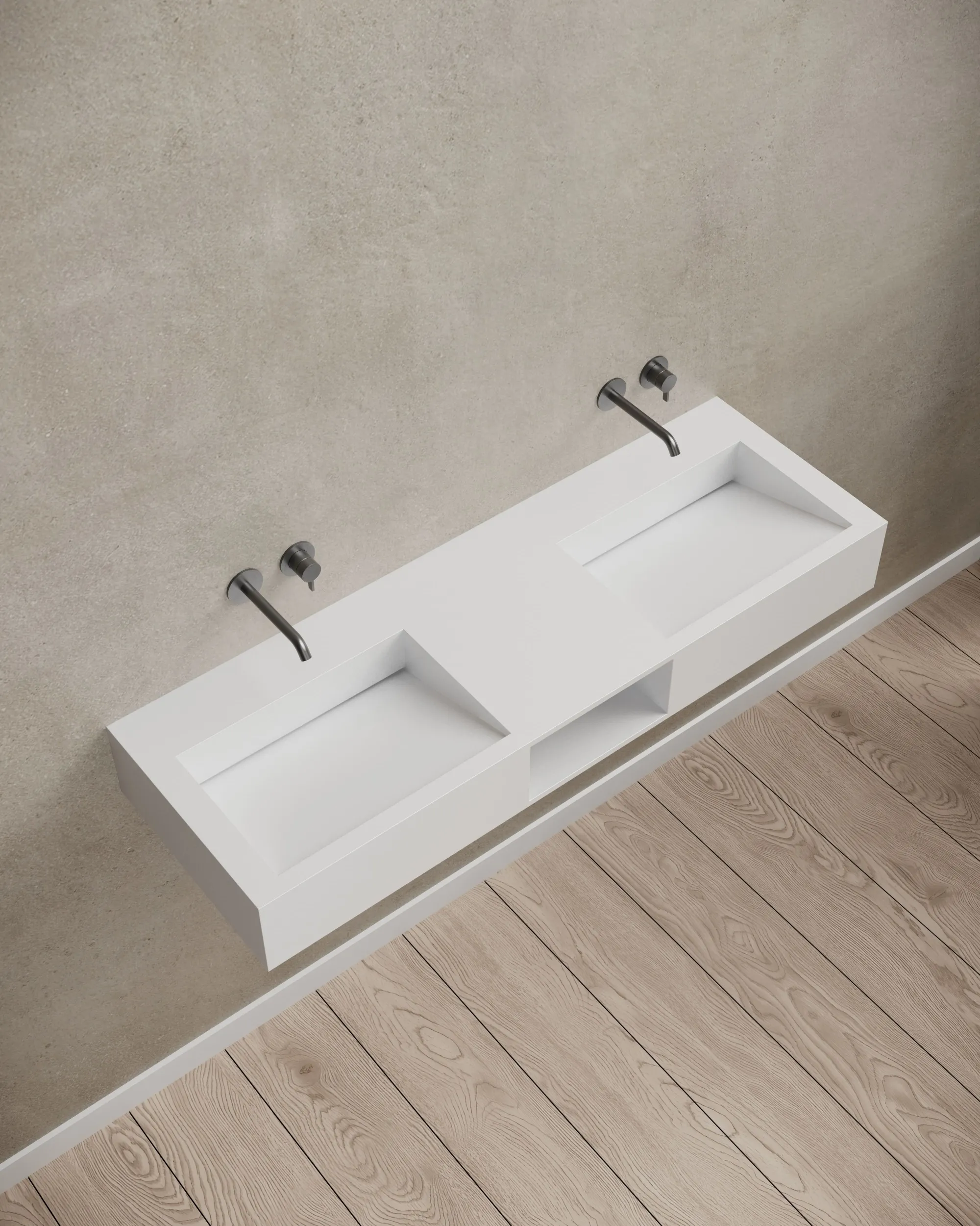 Close-up of hand-polished matte solid surface basin finish