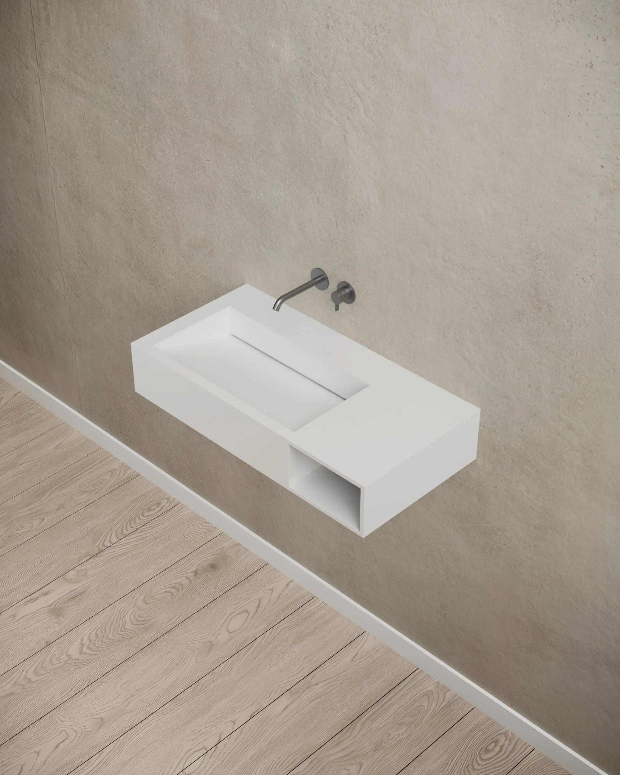 Vacuum casting process for T&W wall-mount solid surface basins