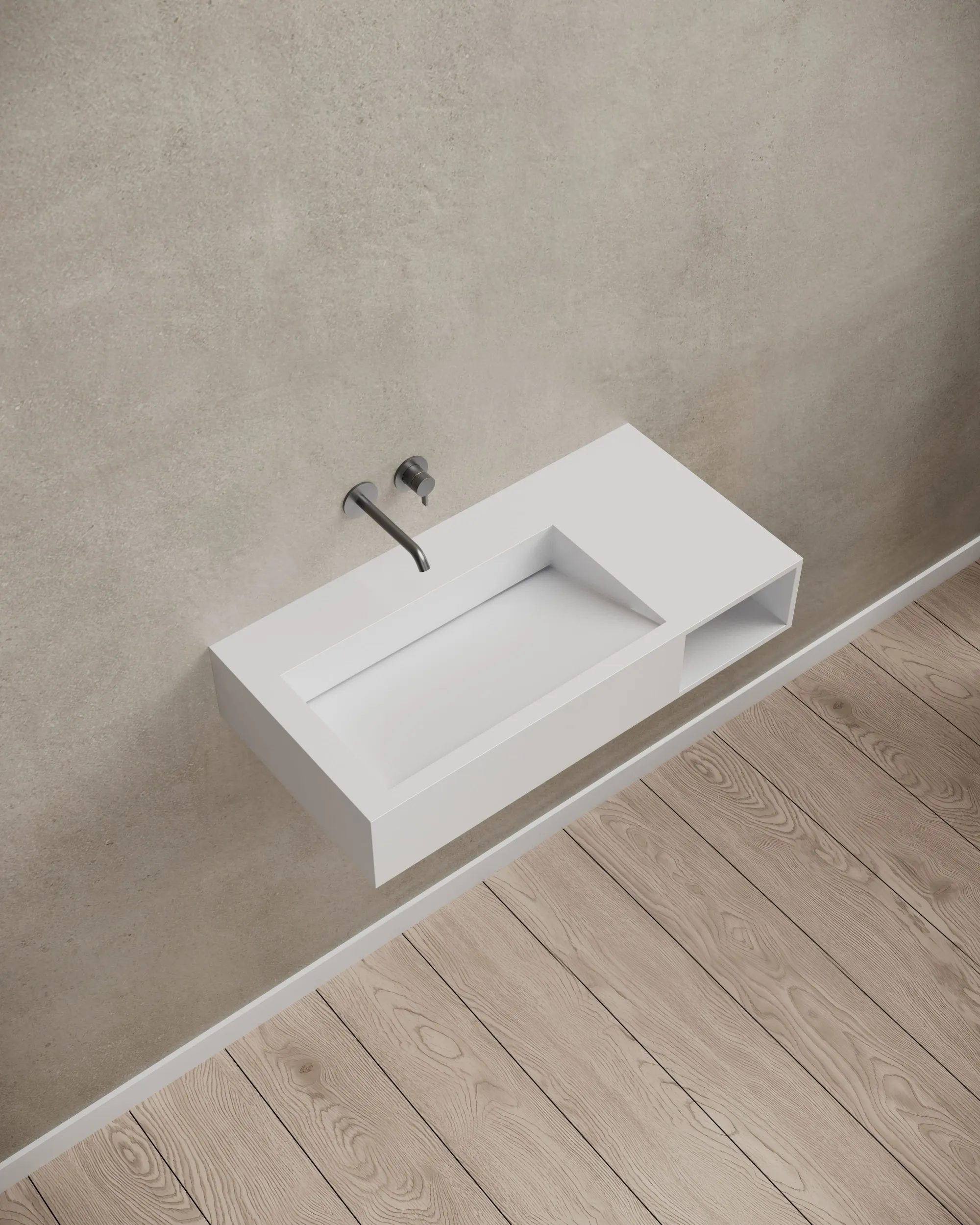 1000mm wide wall-mounted basin with side shelf design