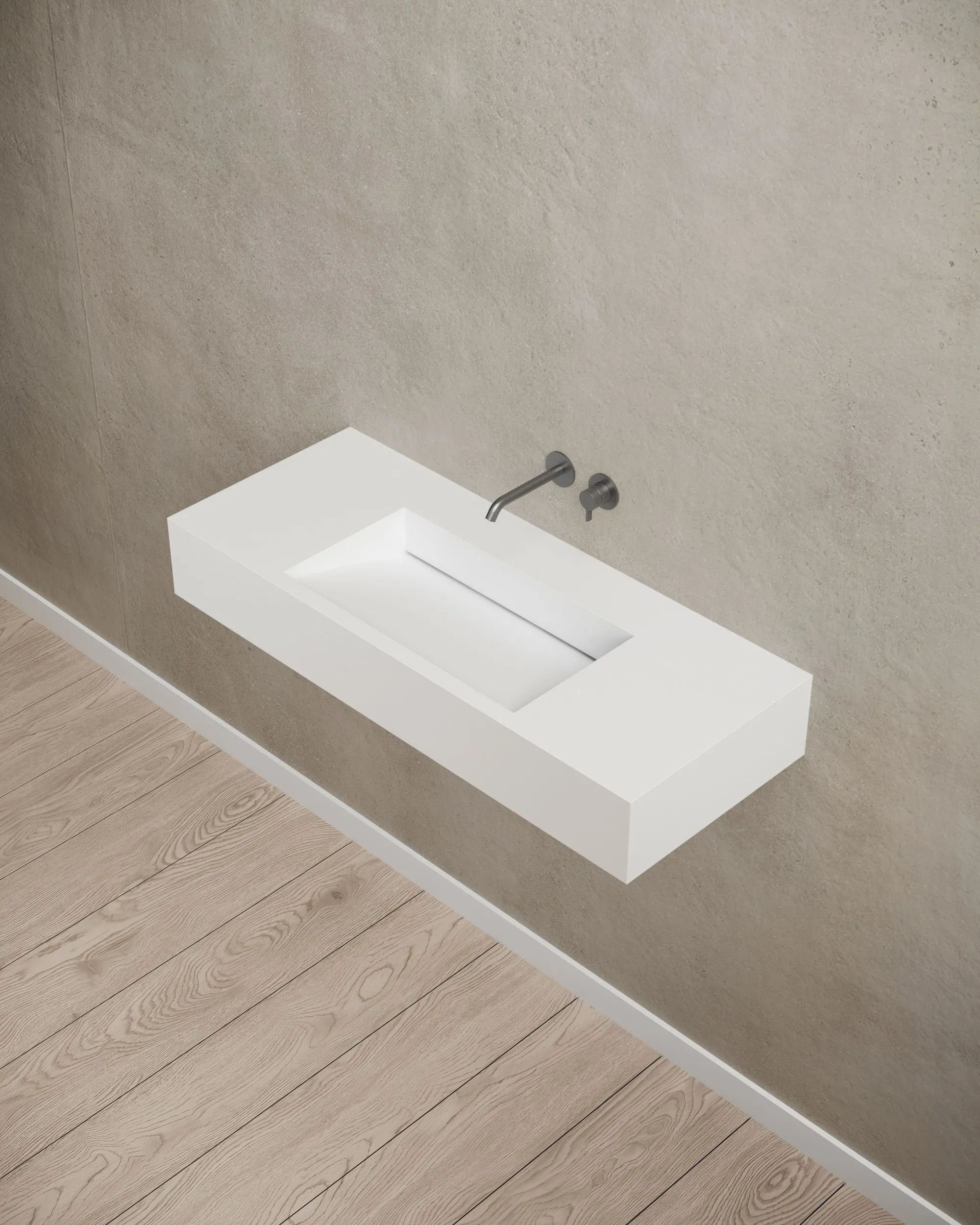 Close-up of artificial stone basin showing dense solid surface texture