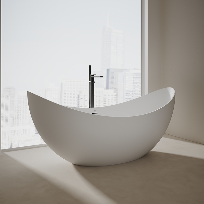 China Wholesale Factory Moon Shape Freestanding Artificial Stone Bathtub TW-8618