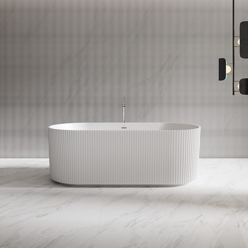 Quality Wholesale Unique Design Oval Vertical line Stripes Fluted Freestanding Solid Surface Bathtub TW-8681