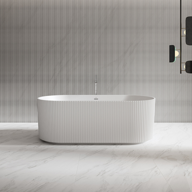Quality Wholesale Unique Design Oval Vertical line Stripes Fluted Freestanding Solid Surface Bathtub TW-8681