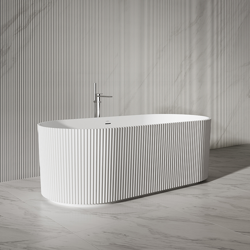 Quality Wholesale Unique Design Oval Vertical line Stripes Fluted Freestanding Solid Surface Bathtub TW-8681