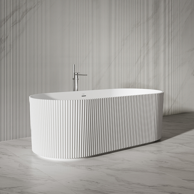 Quality Wholesale Unique Design Oval Vertical line Stripes Fluted Freestanding Solid Surface Bathtub TW-8681