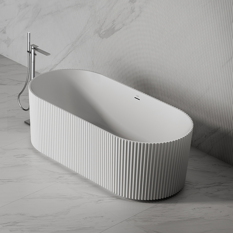 Quality Wholesale Unique Design Oval Vertical line Stripes Fluted Freestanding Solid Surface Bathtub TW-8681