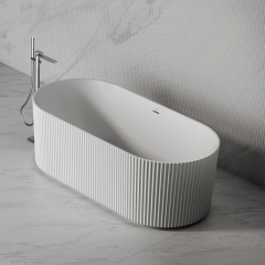 Quality Wholesale Unique Design Oval Vertical line Stripes Fluted Freestanding Solid Surface Bathtub TW-8681